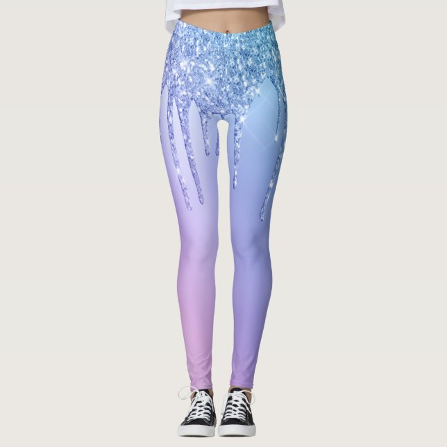 Elegante, stilvolle Kick-Blue & lila Glitzer Tropf Leggings (Vorderseite)