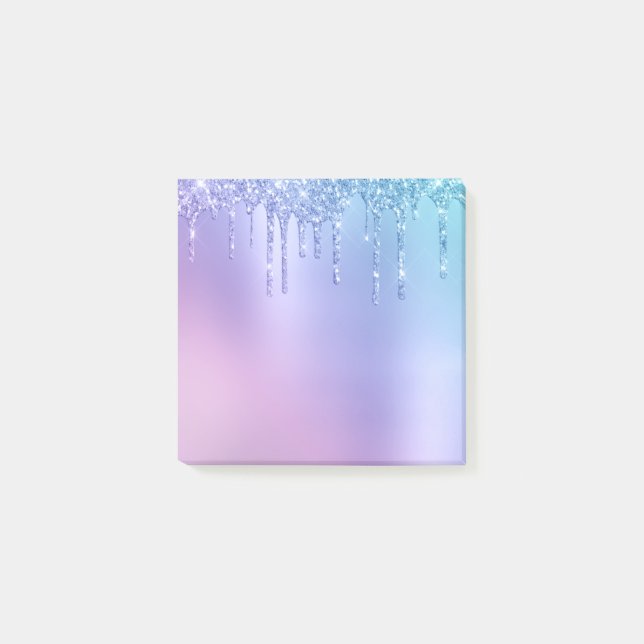 Elegante, stilvolle Kick-Blue & lila Glitzer Tropf Post-it Klebezettel (Vorderseite)