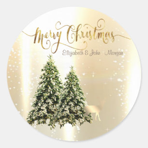 Elegante, stilvolle Kiefern, Weihnachtsrentier  Runder Aufkleber