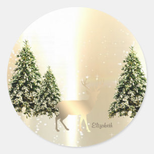 Elegante, stilvolle Kiefern, Weihnachtsrentier  Runder Aufkleber