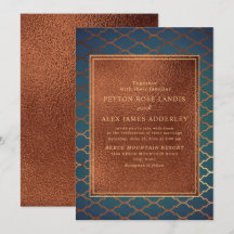 Elegante stilvolle Kupfer-Teal-Gold-Hochzeitseinla
