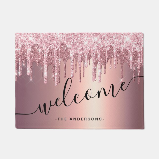 Elegante, stilvolle Kupfergold-Rose-Glitzer-Tropfe Fußmatte (Vorderseite)