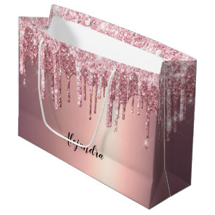 Elegante, stilvolle Kupfergold-Rose-Glitzer-Tropfe Große Geschenktüte