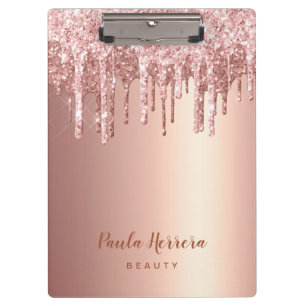 Elegante, stilvolle Kupfergold-Rose-Glitzer-Tropfe Klemmbrett