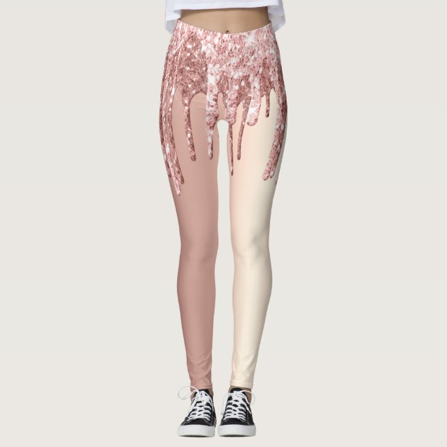 Elegante, stilvolle Kupfergold-Rose-Glitzer-Tropfe Leggings (Vorderseite)