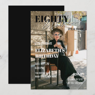 Elegante stilvolle Magazin-Cover-Foto 80. Geburtst Einladung