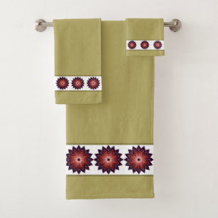 Elegante, stilvolle Mandalas auf Weiß und Beige Badhandtuch Set
