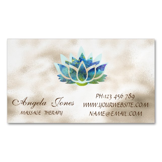 Elegante stilvolle Modern Gold, Blue Lotus Blume Magnetische Visitenkarte (Vorderseite)