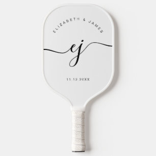 Elegante stilvolle Monogramm-Minimalist-Hochzeit Pickleball Schläger