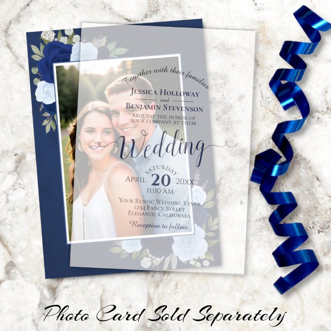 Elegante stilvolle Navy-Blau- Script-Kalligrafie-H (Underlay Photo Card Sold Separately. AI-generated models used in mockup imagery.)