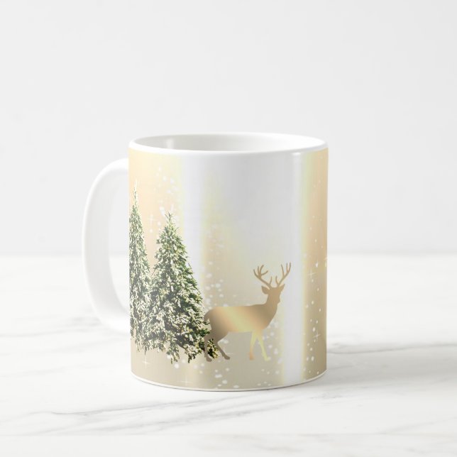 Elegante, stilvolle Pinienbäume, Weihnachtsmann Kaffeetasse (Vorderseite Links)