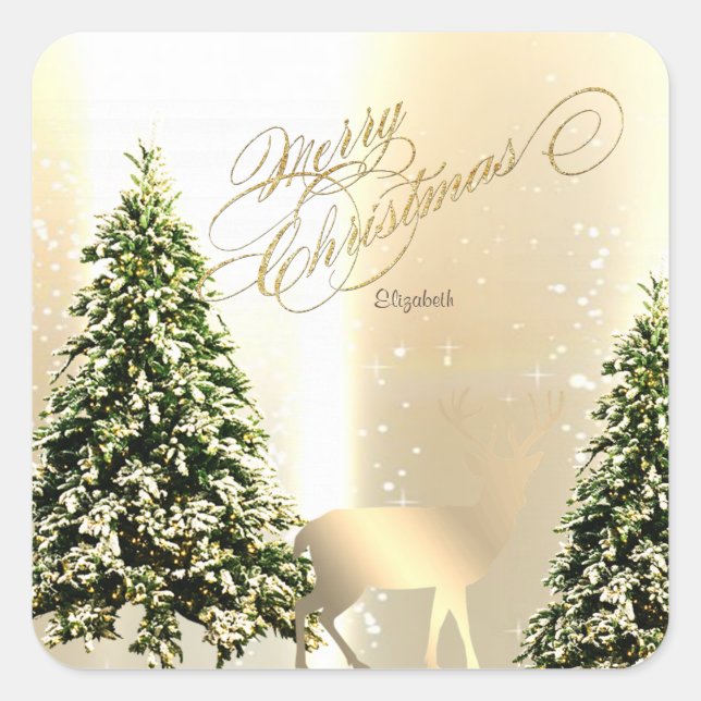 Elegante, stilvolle Pinienbäume, Weihnachtsmann Quadratischer Aufkleber (Vorderseite)