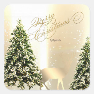 Elegante, stilvolle Pinienbäume, Weihnachtsmann Quadratischer Aufkleber