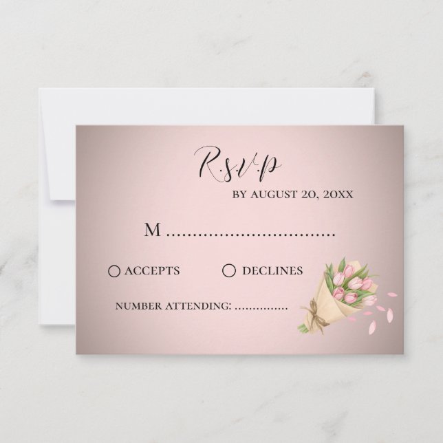 Elegante stilvolle Pink Tulips Bouquet Wedding RSVP Karte (Vorderseite)