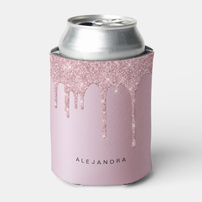 Elegante stilvolle Rosa Rosa Gold Glitzer Tropfen Dosenkühler (Kanne Vorderseite)