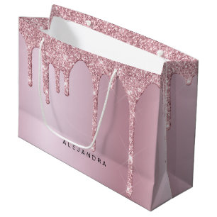 Elegante stilvolle Rosa Rosa Gold Glitzer Tropfen Große Geschenktüte