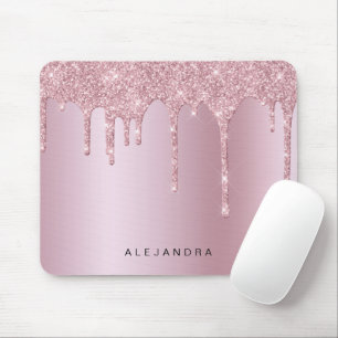 Elegante stilvolle Rosa Rosa Gold Glitzer Tropfen Mousepad