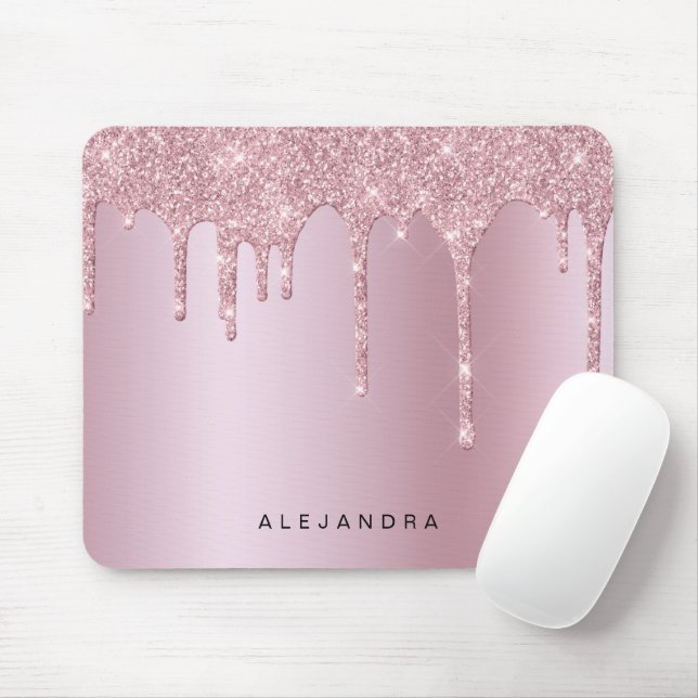 Elegante stilvolle Rosa Rosa Gold Glitzer Tropfen Mousepad (Mit Mouse)
