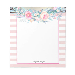 Elegante stilvolle rosa Streifen, Aquarellblumen Notizblock