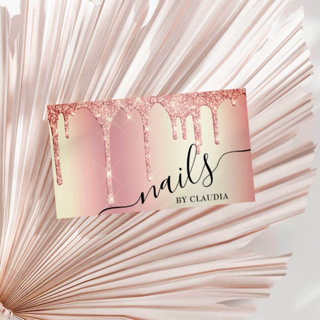 Elegante stilvolle Rose Gold Glitzer Tropfen Nägel Visitenkarte (Von Creator hochgeladen)