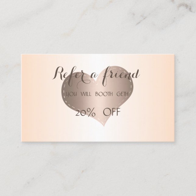 Elegante Stilvolle Rose Gold Heart Referenzkarte Empfehlungskarte (Vorderseite)