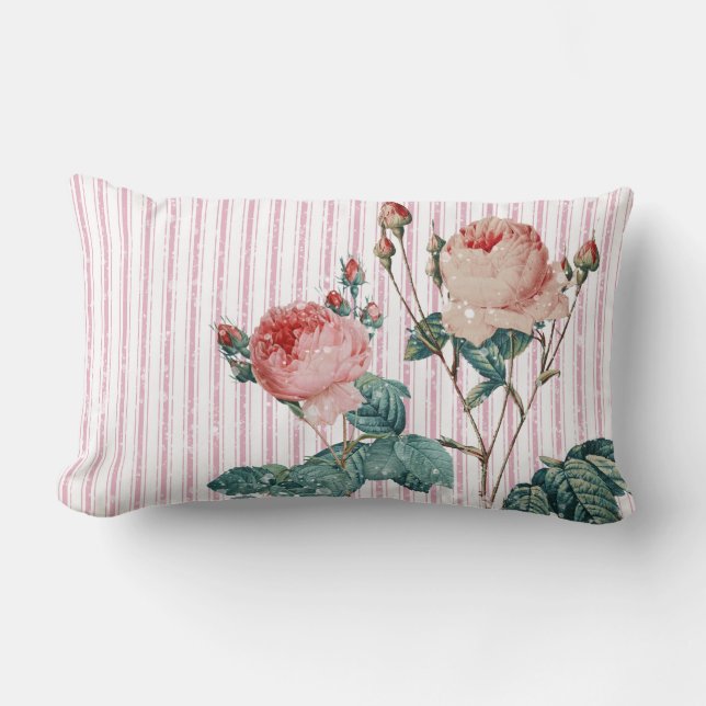 Elegante stilvolle Rose Pink French Ticking Stripe Lendenkissen (Vorderseite)