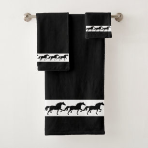 Elegante, stilvolle schwarze Pferdesilhouetten auf Badhandtuch Set