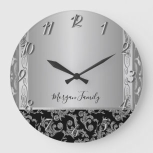 Elegante stilvolle schwarze silberne Schwünge Große Wanduhr