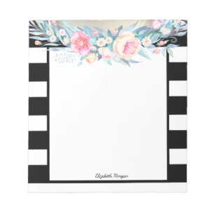Elegante stilvolle Streifen, Wasserfarben Blumen Notizblock