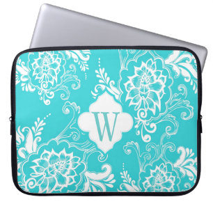 Elegante, stilvolle und klassische Aqua-Blumen Laptopschutzhülle