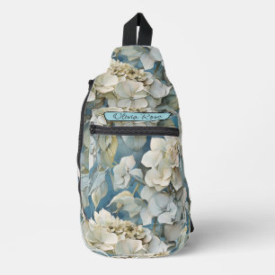 Elegante stimmungsvolle blaue Aquarellblumen Crossbody Bag