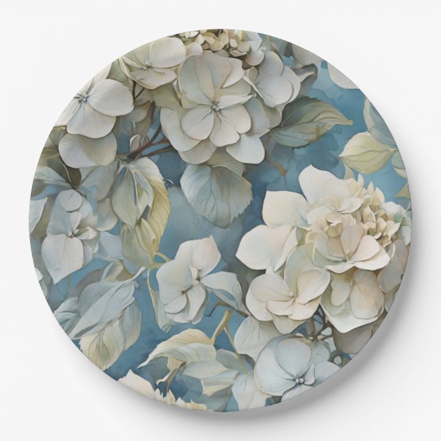 Elegante stimmungsvolle blaue Aquarellblumen Pappteller (Vorderseite)