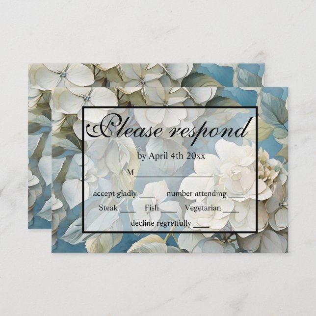 Elegante stimmungsvolle blaue Aquarellblumen RSVP Karte (Vorne/Hinten)