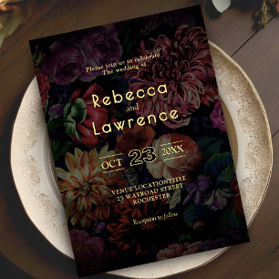 Elegante stimmungsvolle Vintage-Blumen-Hochzeit Einladung