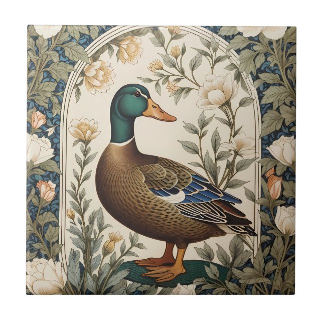 Elegante Stockente, inspiriert von William Morris  Fliese (Vorderseite)