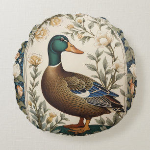 Elegante Stockente, inspiriert von William Morris Rundes Kissen