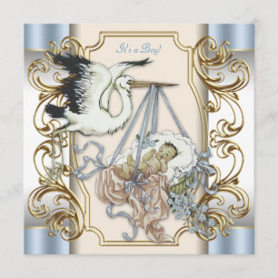 Elegante Storch Baby Boy Shower Einladung