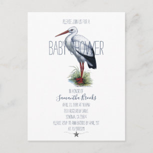Elegante Storch-Baby-Shower-Einladung Postkarte