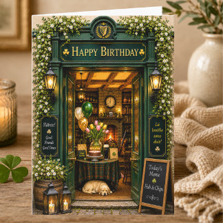 Elegante Storybook-Frühjahrs-Irische-Pub-Geburtsta Karte