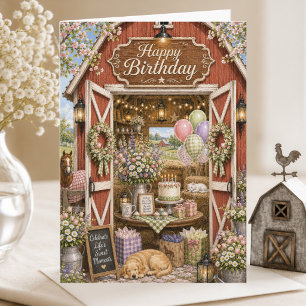 Elegante Storybook-Landhaus-Frühlings-Geburtstagsk Karte