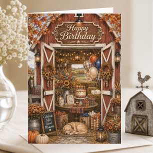 Elegante Storybook-Landhaus-Herbst-Geburtstag Karte
