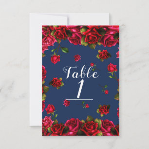 Elegante Storybook-Rosen rote Rosen blaue Tischnum Einladung