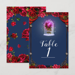 Elegante Storybook Rote Rosen Blaue Tischnummer