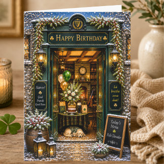 Elegante Storybook-Winter-Irish-Pub-Geburtstagskar Karte