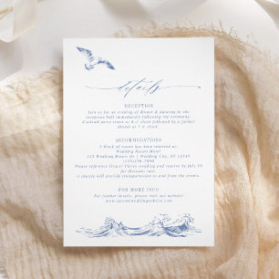 Elegante Strand-Chic-Hochzeitdetails in Blau Begleitkarte