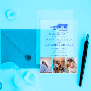 Elegante Strand Hochzeit Dusty Blue Save the Date Acryleinladungen