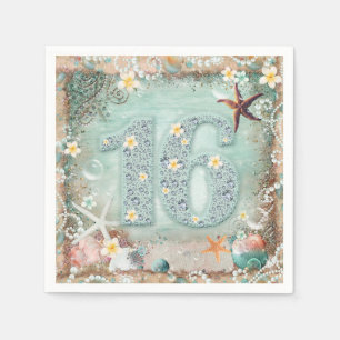 Elegante Strand-Seestern & Perlen Sweet 16 Party Serviette