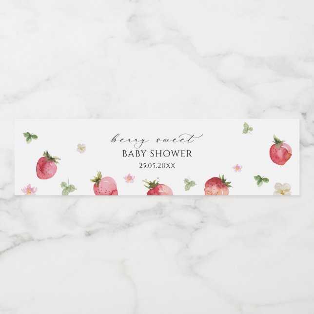 Elegante Strandcolor Strawberry Baby Shower Wasserflaschenetikett (Einzelnes Label)