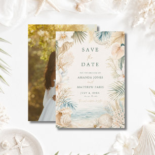 Elegante Strandfoto-Hochzeit Save The Date
