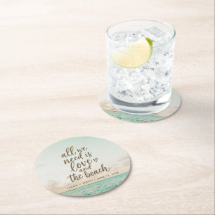 Elegante Strandhochzeit Liebe & der Strand Runder Pappuntersetzer